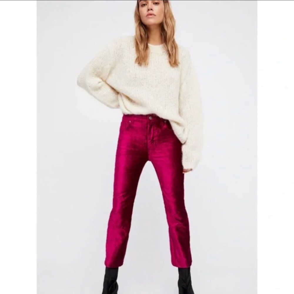 FREE PEOPLE - NWOT Fuchsia Velvet like Straight Crop/Ankle Pants (28)